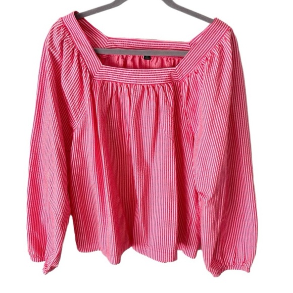 J. Crew Top Women's XL Red Square Neck Knit Seersucker Preppy Coastal AW133 - Picture 1 of 8